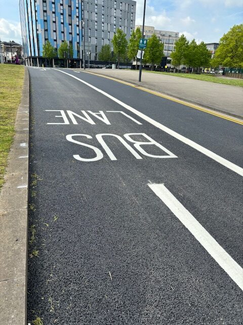 Road surfacing in Slough, Berkshire - bus lane